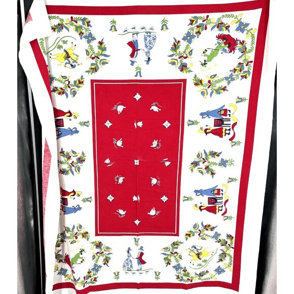 Tablecloth Dutch Folk Art Colonial Cotton Birds Floral FF 52 x 64 - Picture 1 of 6